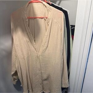 Aerie Cream Textured Pajama Top